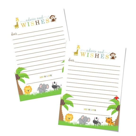 Cute Jungle Advice and Wishes Cards Pack of 25 Baby Shower Games Kids Birthday Time Capsule Royal Prince Theme Supplies Boys or Girls (4x6 Size) Paper Clever Party