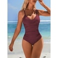 thumbnail image 4 of Charmo Womens Ruched V Neck One Piece Swimwear Ribbed Tummy Control Bath Suit, 4 of 5