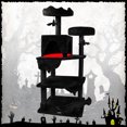 thumbnail image 3 of LHBCraft 59in Gothic Cat Tree, Black Cat Tower for Indoor Cats with Sisal Scratching Posts, Spacious Cat Condo, Self Groomer, Bat Hanging Ball, Halloween Cat Tree Tower for Large Cats, Black and Red, 3 of 6