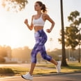 thumbnail image 3 of SCRAWLGOD Violet Marble Print Soft Capri Leggings with Pockets for Women High Waist Tummy Control Crop Leggings Slim Breathable 3/4 Stretch Athletic Yoga Lounge Tights, XS, 3 of 7