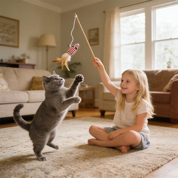 Wooden Stick Handheld Cat Wand Toy Interactive Cat Teaser Wand with Feather Ball Durable Cat Fishing Pole for Indoor Cats Kittens Daily Exercise Entertainment Play Bonding Enrichment Pet Supplies