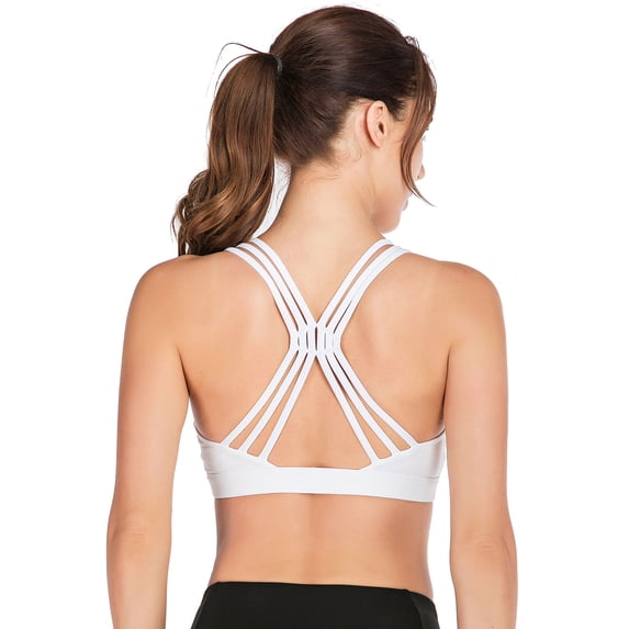 FUTATA Women's Cross Back Padded Cup Sports Bra, Push Up Gym Workout Yoga Bra, Short Bra Vest With Removable Pads