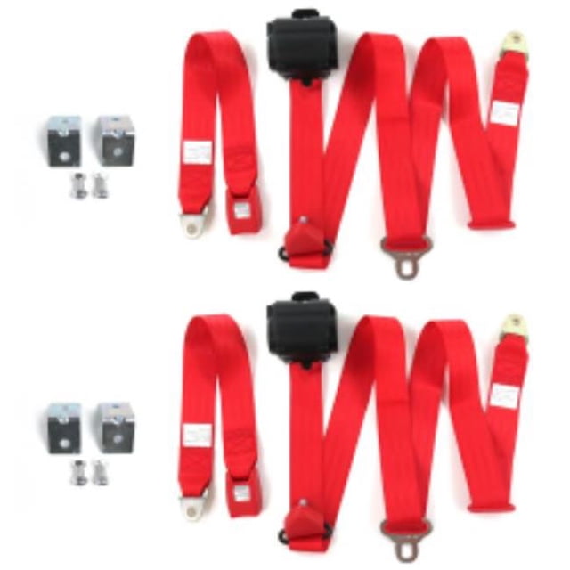 Chevy S10 Blazer 1982-1994 Standard 3 Point Red Retractable Bucket Seat Belt Kit with Bracketry - 2 Belts