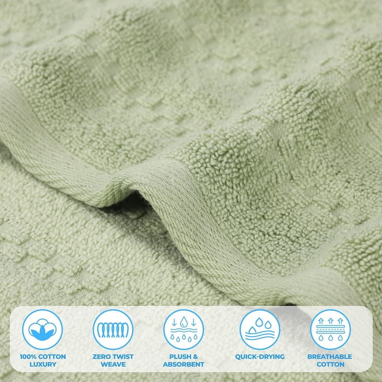 Superior Zuma Waffle Textured Stripes Zero Twist 6 Piece Towel Set, Green