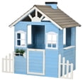 thumbnail image 3 of Outsunny Playhouse for Kids Outdoor, Country Style Wooden Playhouse with Flower Pot Holders, Door, Windows, Service Stations for 3-7 Years, Blue, 3 of 10