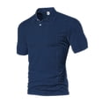 thumbnail image 3 of Mens Polo Shirt Textured Vertical Ribbed Knit Short Sleeve Tee Collared Golf Tops Fashion Casual Solid Color Shirts, #02 Navy, 3XL, 3 of 6