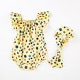 thumbnail image 4 of Girls Jumpsuit Baby Toddler Girls Summer Flying Sleeve Crawling Suit Flower Fruit Print Jumpsuit Headband Outfit Toddler Romper Yellow 6 Months-12 Months, 4 of 4