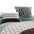 thumbnail image 3 of Benjara Quatrefoil King Size 8 Piece Fabric Comforter Set , Brown and Blue, 3 of 5