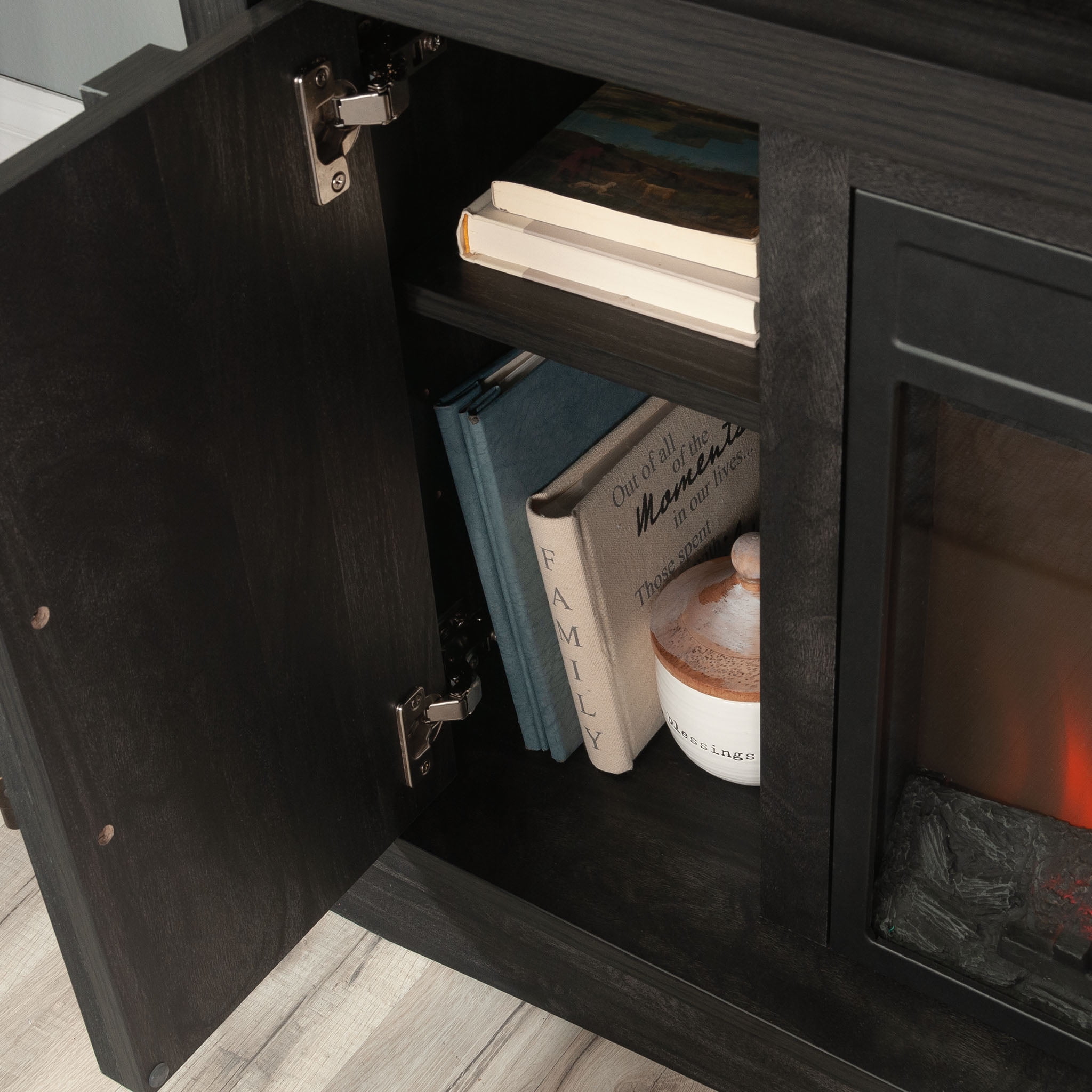Sauder Entertainment/Fireplace TV Stand for TV's up to 50", Black Finish