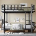 thumbnail image 2 of Leumius Full over Full Bunk Bed Frame with Ladders & Guardrails, Metal Bunk Bed Frame with Upgraded Safety Round-Pipe Design, Can Transformed into 2 Platform Bed for Teens Adults Black, 2 of 9