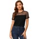 thumbnail image 3 of INSPIRE CHIC Blusa De Lunares De Manga Corta Con Cuello Redondo Y Panel De Malla Para Mujer Negro XL, 3 of 6