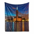 thumbnail image 1 of European Soft Flannel Fleece Blanket, Stockholm Scenic Night at City Hall Old Town Enchanted Town Sweden View, Cozy Plush for Indoor and Outdoor Use, 70" x 90", Blue Cinnamon Mauve, by Ambesonne, 1 of 6