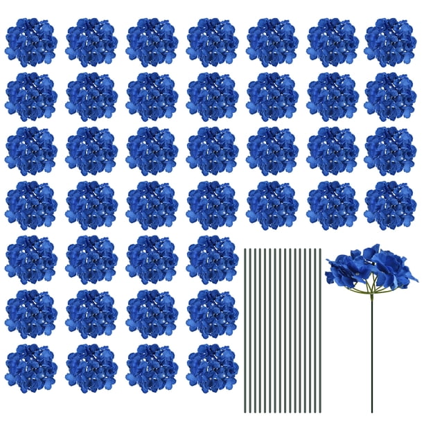 Uxcell Flores de Hortensia de Seda, Flores Artificiales Azules Oscuras para Bodas 30 Set