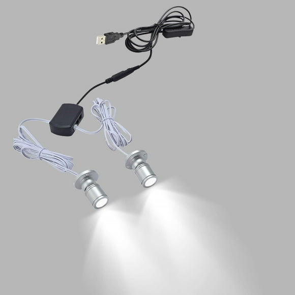 FSLiving 2-Lights 1W Mini LED Blue Light Spotlights 360° Rotatable Dimmable Breathable Lighting Silver Shell with 6.5 Ft USB Dimmable Cable for Accent Lighting Cartoon Showcase Cabinet Lego Model