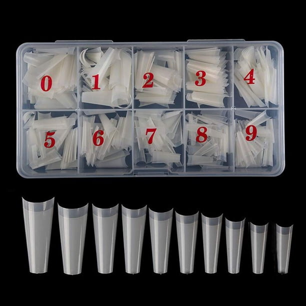 Uñas acrílicas de ataúd natural - Puntas de uñas de bailarina de ataúd Uñas de media cubierta Uñas postizas acrílicas largas Artificial 10 Tamaño 500 piezas con caja (Natural)