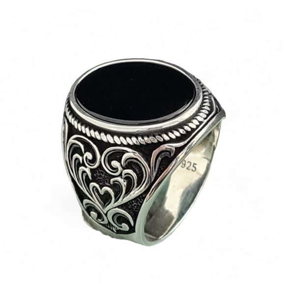 Black Onyx Men's Ring Handmade 925K Sterling Silver Mens Ring With Onyx Stone, Handmade Statement Ring Halloween Gift for || Ali Baba Jewellery