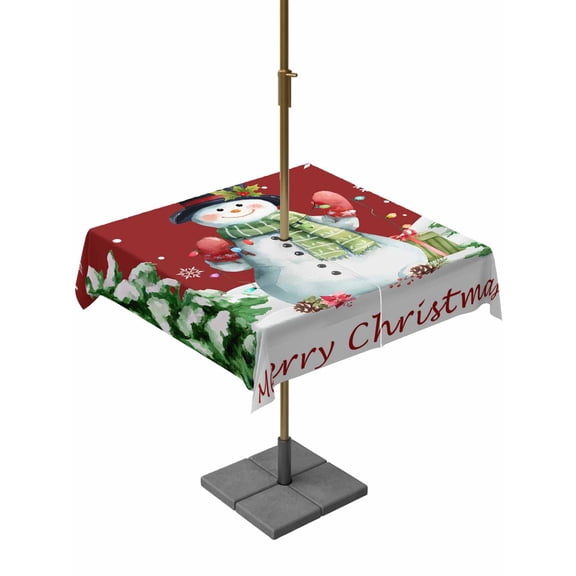 Outdoor Tablecloth with Umbrella Hole and Zipper, Red Snowman Christmas Square Table Cloth 60x60 Inch Waterproof Tablecloth, Xmas Tree Snowflake Rustic Winter Picnic Table Cover for Patio Camping