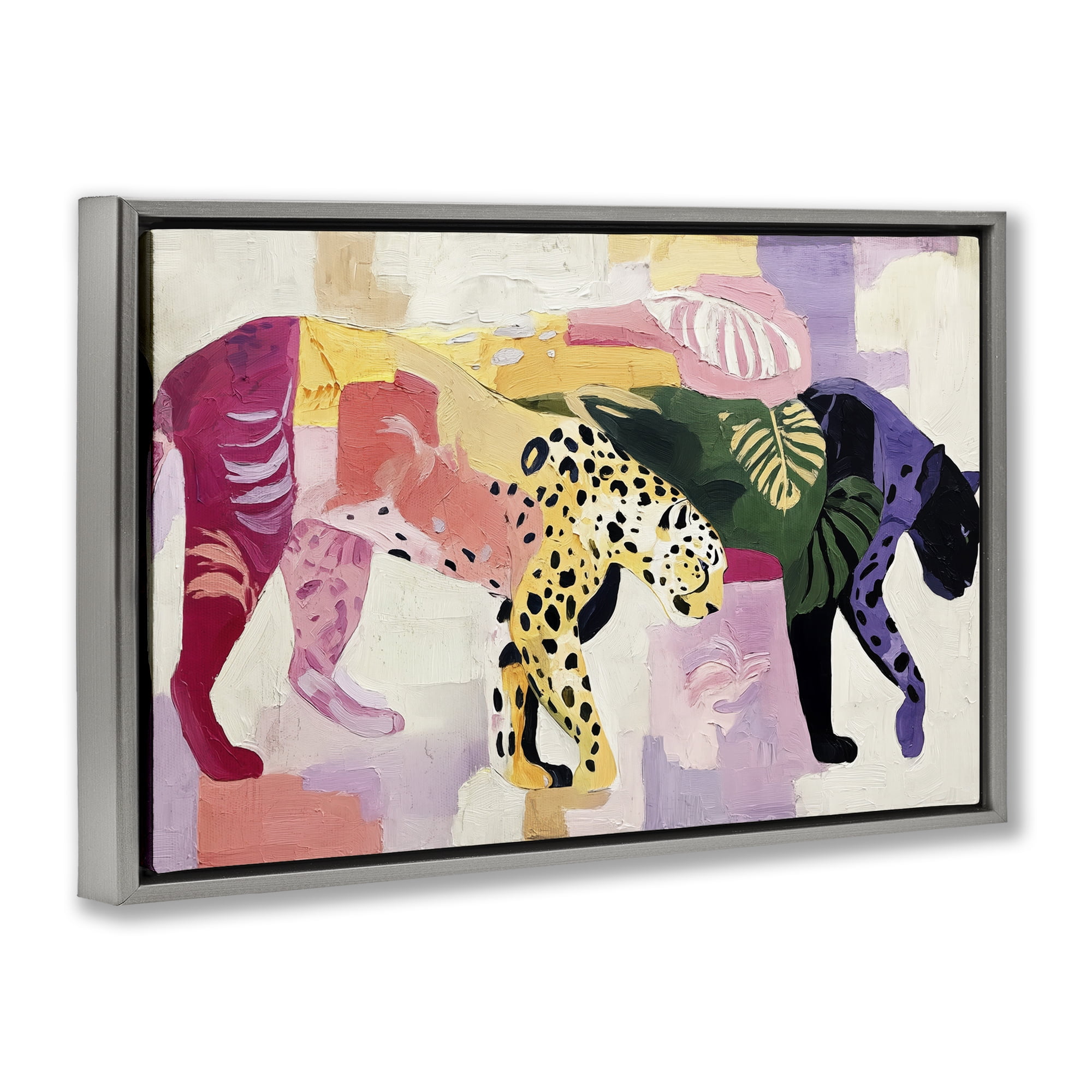 Candy Cats Tropical Wildlife Gray Framed Floater Canvas Wall Art, design by Annabelle Hall