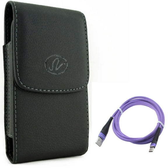 Leather Case Belt Clip w Purple 6ft USB Cable for Samsung Galaxy A53 5G,A33 5G Phones - Holster Cover Pouch Vertical, Type-C Charger Cord Power Wire