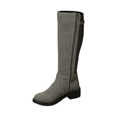 DVKOVI Office Shoes for Women Cowboy Boots for Women Mid Calf Women s Flat Bottomed Long Tube Patchwork Boots with Round Toe Side Zipper Boots Heel Boots Grey 43