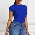 thumbnail image 4 of Pounoo Women's Bodysuits Short Sleeve Crew Neck Solid Color Slim Fit Jumpsuits Casual Daily Wear Stretchy Comfortable Bodycon Tops Gift, 4 of 6