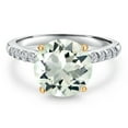 thumbnail image 3 of Gem Stone King 925 Silver and 10K Yellow Gold Green Prasiolite and Lab Grown Diamond Engagement Ring for Women | 3.27 Cttw | Round 10MM | Gemstone Birthstone | Size 9, 3 of 6