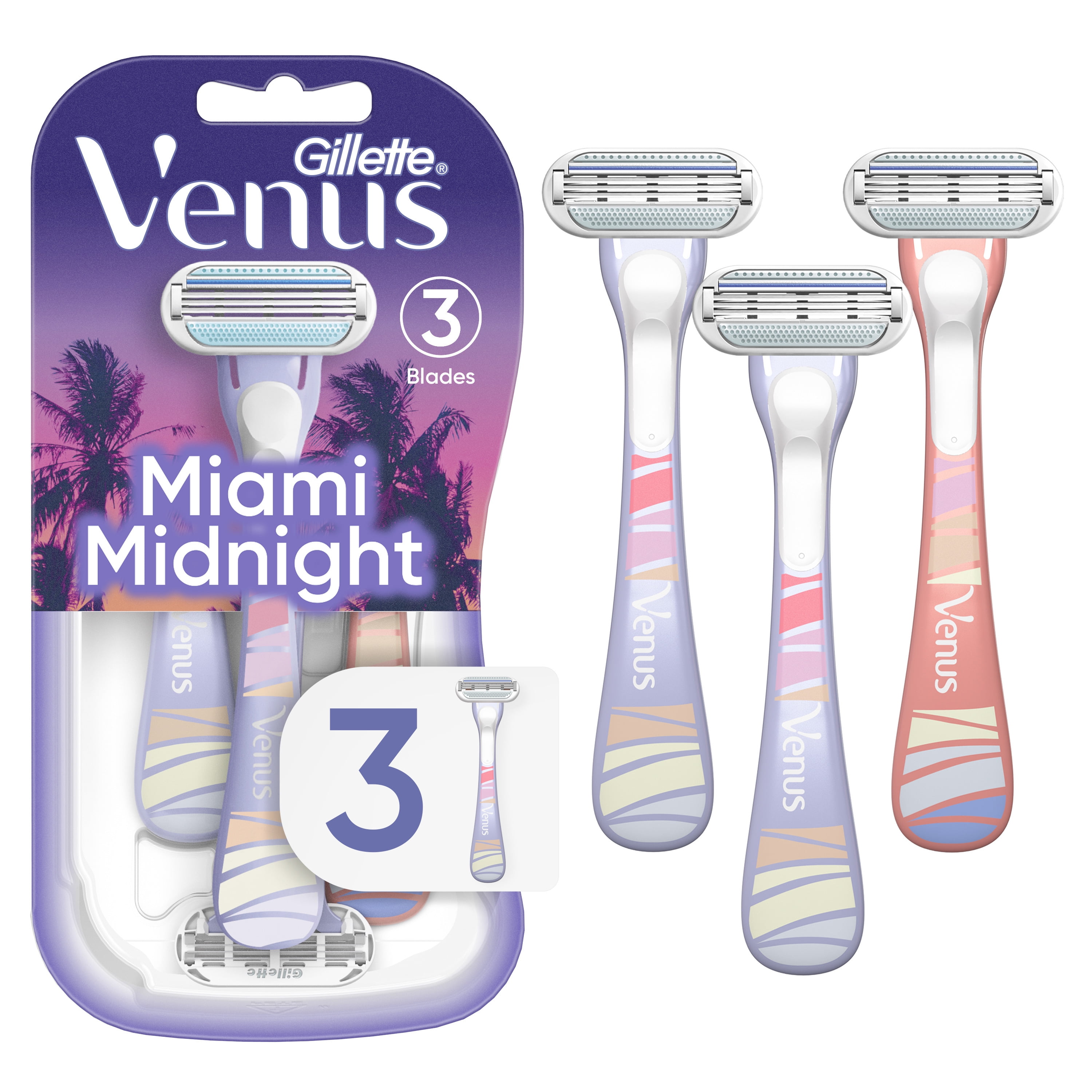 Venus Miami Midnight Smooth Women's Disposable Manual Razors, 3 Ct