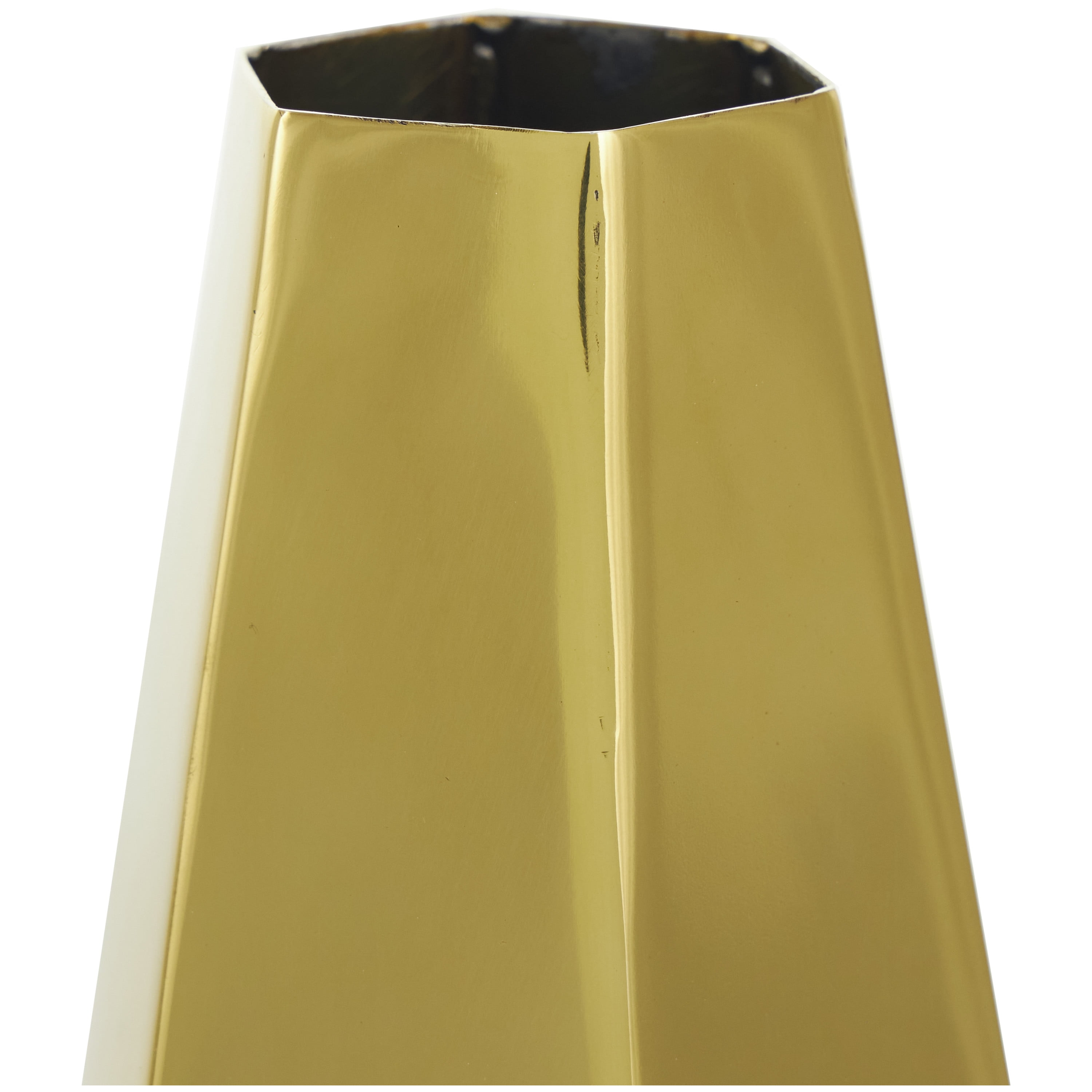 DecMode 10", 8", 6"H Geometric Hexagon Shaped Gold Stainless Steel Vase with Varying Heights, Set of 3