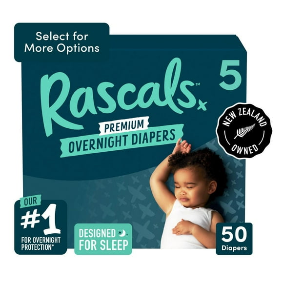 Rascals Overnights, Nighttime Baby Diapers, Sizes 4-6 (Select for More Options)