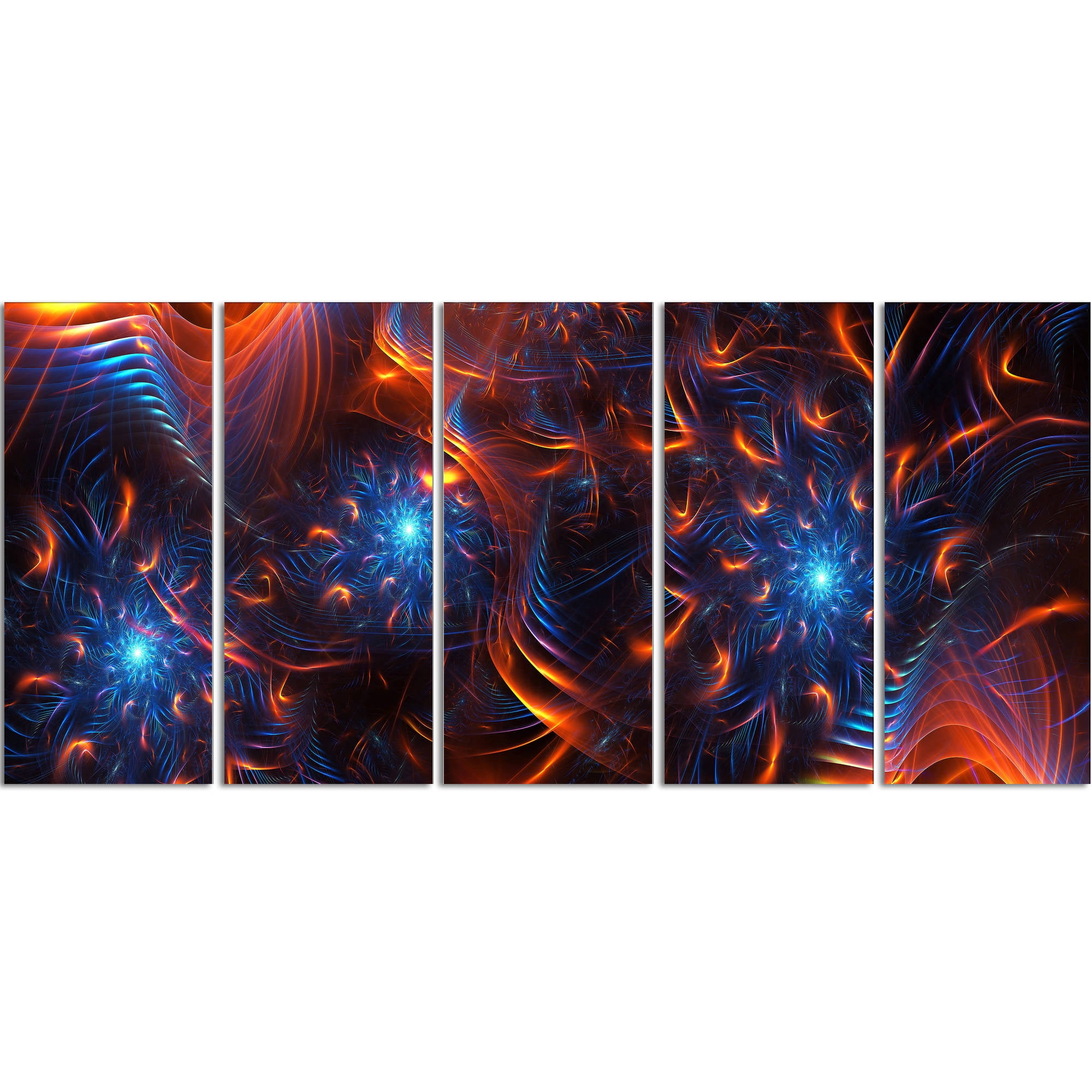 DESIGN ART Large "Fire & Ice" Gallery-wrapped Canvas 60 in. wide x 28 in. high - 5 Equal Panels