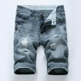 thumbnail image 3 of Cameland Men's Ripped Denim Trunks Stretchy Washed Jeans Trunks Cut-off Classic Fit Biker Jeans Trunks, 3 of 6