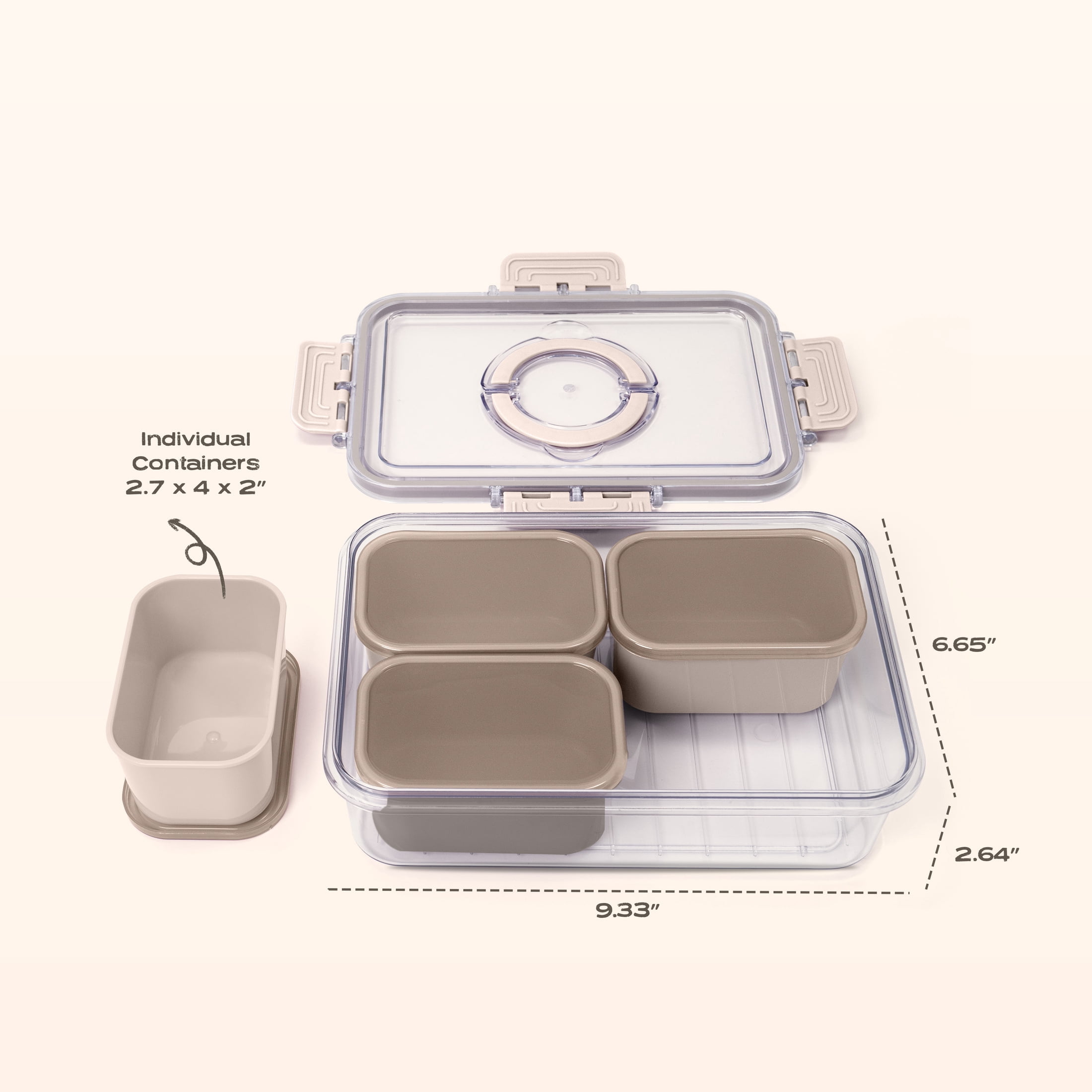 Cook with Color 4-Compartment Mini Snack Box Food Storage Carrier, Charcuterie Container with Ice Pack, Portable and Dishwasher Safe, Taupe