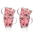thumbnail image 3 of STP GOODS Sakura Glass Mug Set of 4 pcs 11.8 fl oz (350 ml) Tea Mugs for Hot Beverages Coffee and Tea Mugs for Latte Cocoa Chocolate Glass Drinkware, Service for 4, Pink Green Clear, 3 of 6
