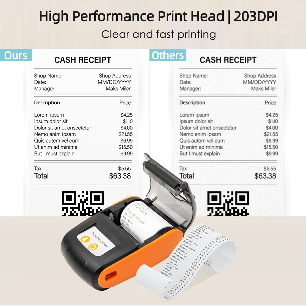 Anself Portable Mini Thermal Receipt Printer, 121x83.5x54.8mm