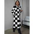 thumbnail image 2 of EILLY BAZAR Women's Button Front Fuzzy Coat Long Jacket Below The Knee Black and White Check S, 2 of 5