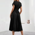 thumbnail image 7 of GaThRRgYP Women's Printed Short Sleeve Dress,Fashion Women's Round Neck Casual Solid Color Pocket Short-sleeved Knee-length Mini Skirt Black L, 7 of 7