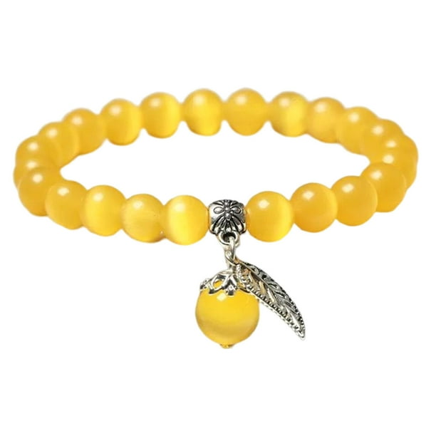 Oeil de Chat Perlé Bracelet Perles Rondes Gemst Naturel pour Yoga Unisexe  Jaune 