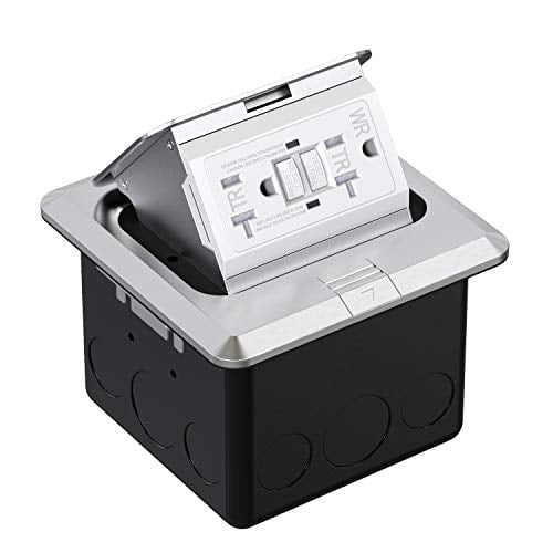Pop Up Floor/Countertop Box w/20A GFI Receptacle Outlet Brushed SS Finish