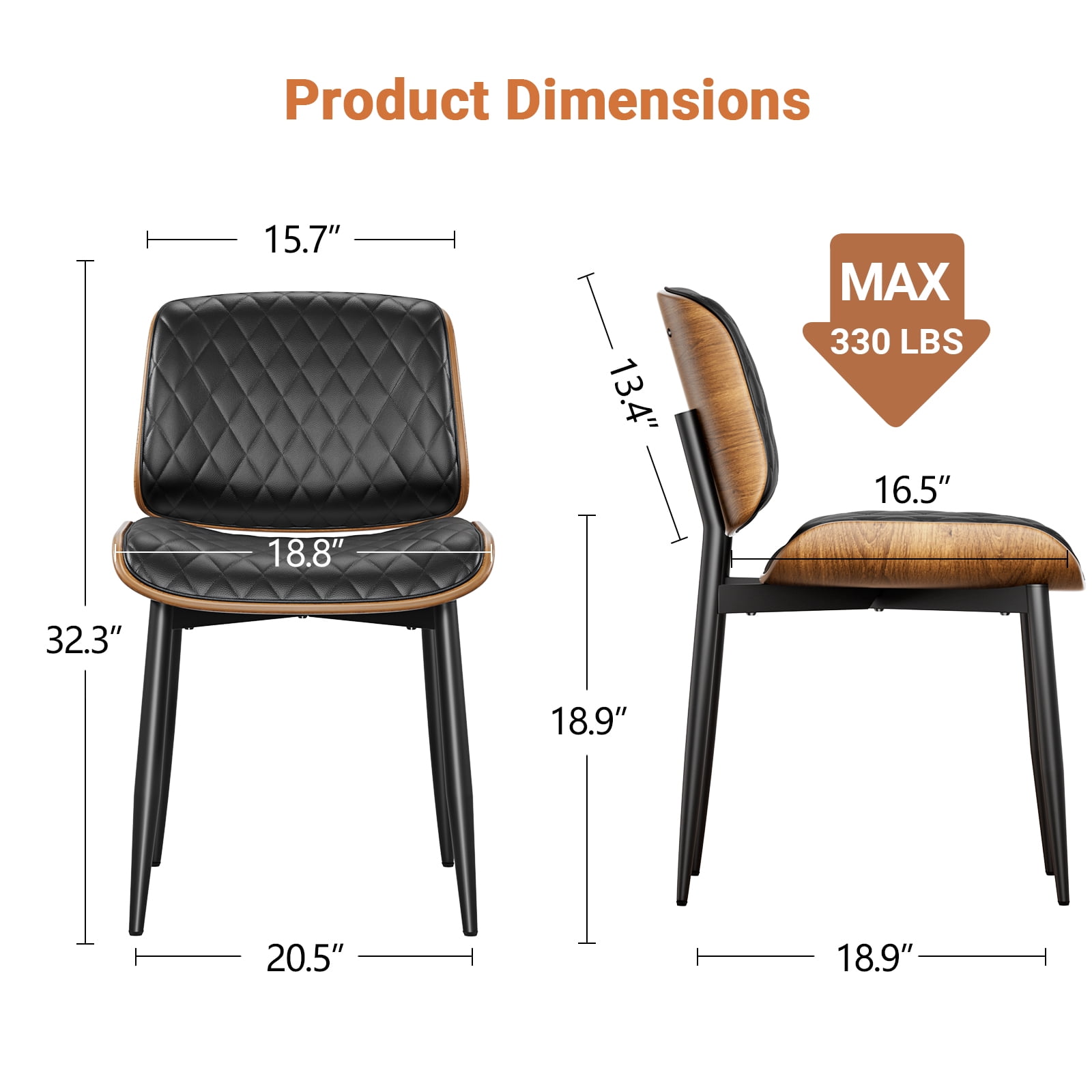 LainTene Modern Dining Room Chairs Set of 6, Faux Leather and Bentwood Design with Metal Legs, Ideal for Kitchen or Dining Space