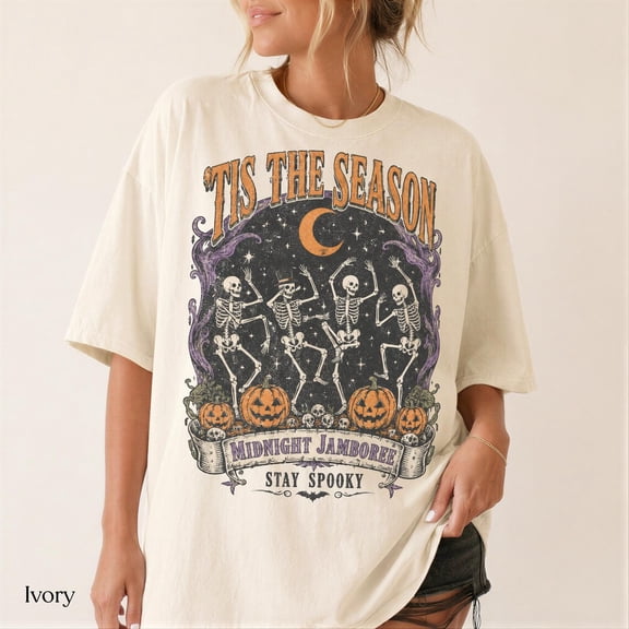 Halloween Shirt, Vintage Dancing Skeleton Tee, Tis The Season Spooky Season T-shirt