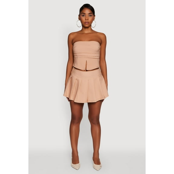 Womens Haute Monde Pinstripe Button Detail Pleated Skort