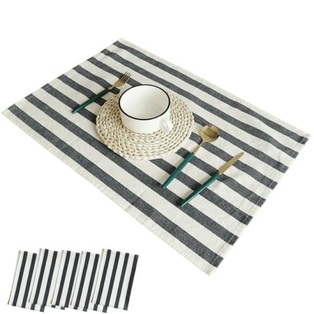 

KZLO 6 Pcs Non-Slip Cotton Place Mats 15.7 X23.6 Washable for Dining Table Restaurant Kitchen Stripe