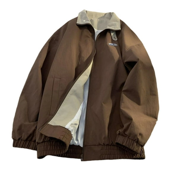 Luwomo Casual Jackets for Womens Workwear Jackets Outdoor Windbreaker Lightweight Zipper Long Sleeve Lapel Coat with Multiple Pockets Tops Coffee,L