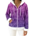 thumbnail image 2 of Women's Casual Fashion Long-Sleeve Zip-Up Fleece Hooded Cardigan with Christmas Print, Cozy and Warm for Winter Season,Purple,XL, 2 of 5