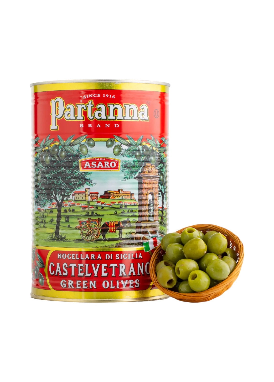 Partanna Pitted Castelvetrano Olives - Authentic Sicilian - Handpicked - Snacking-Aperitif-Cooking-Baking-Heart-Healthy- Keto & Paleo- Product Of Italy - 144oz (5.07 LBS) Can