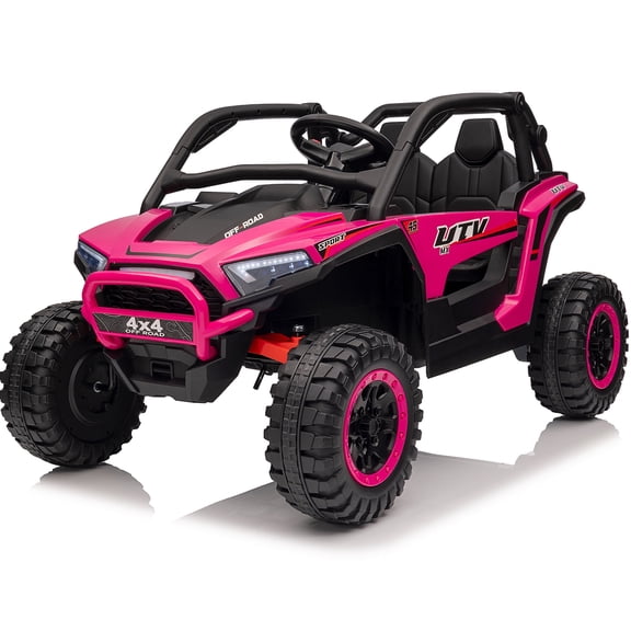 Joyracer 4WD 24V Ride on Toys for Kids with Remote Control, 2 Seater Electric Vehicle with Bluetooth Music, Storage, Pink