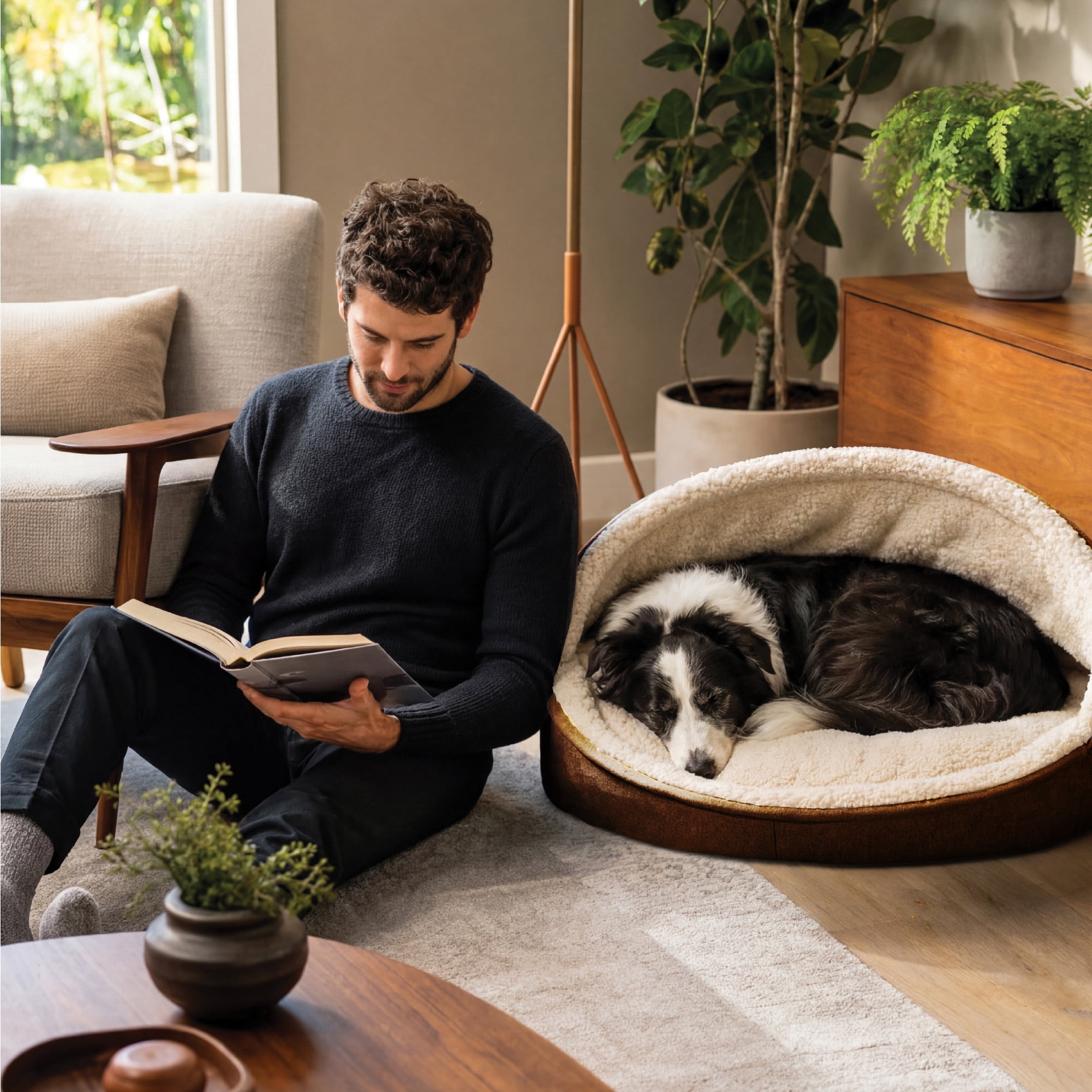 44IN Sherpa & Suede Orthopedic Snuggery Bed - Espresso