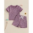 thumbnail image 4 of Toddler Baby Girls Shorts Clothing Set, 6 12 18 24 Months 2T 3T 4T Short Sleeve Crew Neck T-shirt with Shorts Floral Summer Outfit, 4 of 9