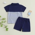 thumbnail image 6 of IVEYRTF Boys Stripe Collar Short Sleeve Set Casual Summer Play Clothes Comfort Fit Everyday Outfit Kids 2PC Shorts Top Garment(Blue,3 Years), 6 of 9