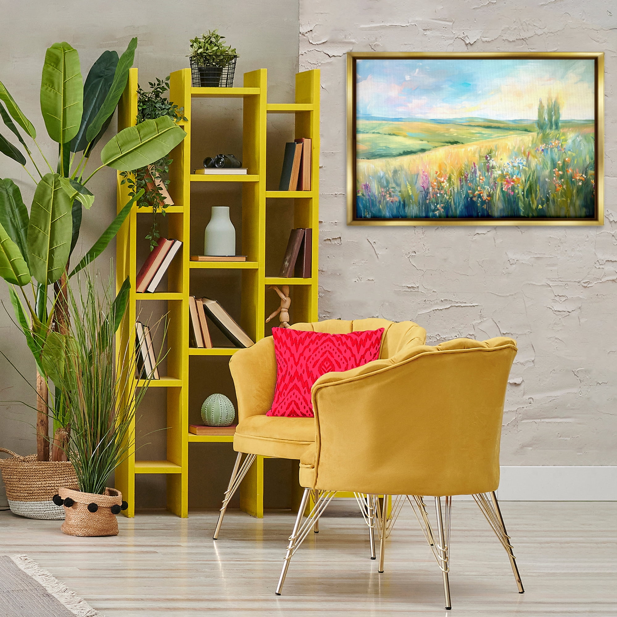 Stupell Industries Lush Prairie Paradise Landscape & Nature Painting Gold Floater Framed Canvas Art Print Wall Art, 31 x 21